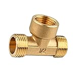 Fityle 1/2インチ　3極　高品質　真鍮製継手パイプ　T型　50×33×20mm　耐久性　低温抵抗　操作簡単　蛇口　水　燃料　ガスパイプライン　多場合適用　厚い壁