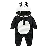 エルフ ベビー(Fairy Baby)ロンパース ベビー服 フード付き ニットウェア セーター 長袖 春秋初冬防寒着 66cm(黒、パンダ)