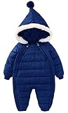 FEOYA カバーオール ダウン 新生児 ジャンプスーツロンパース 出産祝い ベビー 幼児用 防寒着 赤ちゃん 冬 子供服 無地 ネイビー 90cm