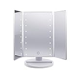 ライト付きメイクアップミラー、Lighted Vanityミラー、点灯tri-fold Cosmetic Mirror with 3 x / 2 x / 1 x倍率、充電式LEDライトテーブルトップC