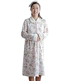 【小丸子の花轮クン】キルティング 襟付き かわいい あたたか ふんわり エア生地コットン 長袖 厚い マタニティ パジャマ ワンピース 前開き 産前産後 (L, ピンク)