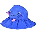 VBIGER 赤ちゃん帽子　ベビー帽子　猫耳　耳付き　サンハット 折りたたみ トップハット 子供バケットハット つば広帽子 uvカット 紫外線対策 日焼け 防止 (ブルー)