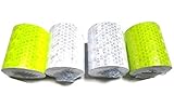 蛍光 反射テープ 高輝度 警告テープ 安全標識 ステッカー 事故防止 5cm×3m 自己接着 耐久性 防水 4本入 か 5本入り 白 赤 黄 青 金 (白・金(2色4本))