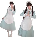[AOTYP] メイド服 ロング 大きいサイズ クラシカル 長袖 メイド ワンピース レディース メンズ ハロウィン変装 女装 コスチューム グリーンS