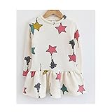 Candykids 女児ワンピース ドレス 長袖 春秋 女の子 ガールズ 子供服 キッズ星柄スイート プリンセス お嬢様 キュート 結婚式 誕生日 プレゼント (100cm, ホワイト)