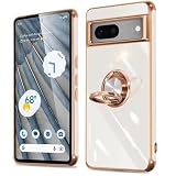 fusinong 用の Google Pixel 7a ケース リング 耐衝撃 グーグル ピクセル7a リング付き カバー 携帯カバー TPU 軽量 スタンド機能付き 360回転 車載ホルダー (クリーミーホワイト)