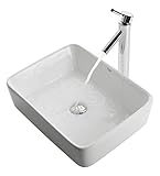 Kraus C-KCV-120-1002CH White Square Ceramic Sink and Sheven Faucet Chrome [並行輸入品]