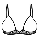 [FEESHOW] 女性 オープン バストブラ オープンカップ ブラジャー カップなし 穴開き エッチ エロ 下着 インナー アンダーウェア 透け透け レース 下着 ブラック L