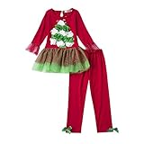 Linyuan 2pcs Little Girls Christmas 長袖 Top Shirt + Pants Outfit Casual 衣類