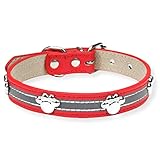 [LaLUCA GOODS] 犬 首輪 猫 首輪 小型犬 中型犬 おしゃれ 革 定番 犬用 首輪 PU レザー 反射 散歩 かわいい 肉球 足跡 レッド M