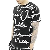 [WILLS FITNESS] Tシャツ メンズ 半袖 ウィルズ フィットネス SCRIPT T SHIRT オールプリント 筋トレ ジム ウエア スポーツウェア 丸襟 9900000010002 (Black, S)