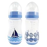 Nurtria 2 Piece Classic Wide Neck Bottle, Blue Sailboat, 9 Ounce by Nurtria