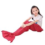 wenasiマーメイドテールブランケット、Girls Knitted Dressing UpおもちゃハンドメイドソフトSleepingバッグ( 55.18インチx 27.56インチ、スイカレッド)