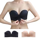 [Olabela] ストラップレスブラ チューブトップ 【三重滑り止め強化】 【美胸美背】 紐なしブラ 脇高 ノンワイヤー 高弾性 柔らかい シームレスブラ 結婚式 パーティー オフショル インナー ブラジャー バストアップ (JP, アルファベット, XL, 3-2：ブラック+肌色(ブラジャー2枚組))