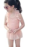 Ziweibaワンピース+キャップ2点セット水着 女の子 子供 キッズ スイムウェア ベビースイミング 連体式ビキニ レース無地柄 ホルターネック (2XL)