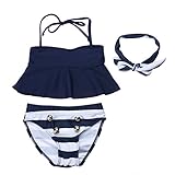 Domybestキッズ 水着 女の子セパレート 上下セット ビキニ　タンキニ　トップス パンツ ヘアバンド 3点セット　ベビー スイムウェア 女児 ガールズ ミズギ スイミング スクール水着 セパレー