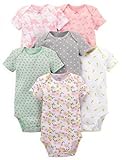 (0-3 Months)(Pink Dino,Floral,Mint,White,Gray)Simple Joys by Carter's Girls' 6-Pack Short-Sleeve Bod
