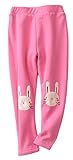 (コ-ランド) Co-land キッズレギンス 女の子パンツ 裏起毛 スパッツ 子供用 ガールズボトムス 厚手 ウサギ図案 秋冬スキニー レギパン ベビー ローズ 140