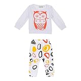 Ochine　子供服　かわいいフクロウプリント上着＆ロングパンツ　上下 2点セット 長袖 ウエスト ゴム 仕様　セットアップ ベビー 普段着　男女兼用 (M、12-18月)