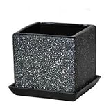 【6個入】インテリアポット(植木鉢カバー) バブルキューブ 12ｃｍ 穴有/受皿付 ブラック(黒) 〔ガーデニング用品/園芸〕