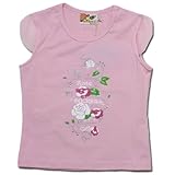 ローズガーデンオーガンジー袖の涼しげ花柄Tシャツ（濠Du)ピンク 100cm
