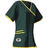 NFLグリーンベイパッカーズレディースMock Wrap Scrub Top、M、グリーン