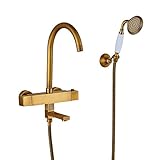Rozin アンティーク真鍮 浴槽 風呂桶用 混合栓 じゃぐち サーモスタット バスタブの蛇口 ハンドシャワー装備