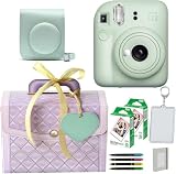インスタントカメラ チェキ instax mini 12 ラッピングバニティBOXセット ケース＆フィルム＆ハメパチ＆アルバム＆デコペン (バニティBOX パープル, ミントグリーン)