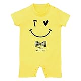 名入れ スマイル柄 半袖 ロンパース [HR335] 70cm イエロー 出産祝い 誕生日 プレゼント おしゃれな 名前入り ベビー服