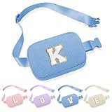 YOOLIFE(ヨーライフ) ベルトバッグ ティーン ガールズ キッズ - キッズ用ギフト ガールズ コーデュロイ イニシャル Sサイズ クロスボディバッグ ファニーパック スリングバッグ 誕生日プレゼント ティーンガール 姉妹 娘 ギフト, ブルー, 8.1in x 2in x 5.5in, K