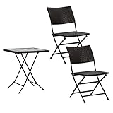 (3点セット)PEラタンフォールディングガラステーブル 95681 PEラタンフォールディングチェア ブラウン 95680