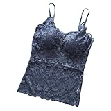 ノーブランド品総レースキャミソールカップ付パッド上品なキャミソール花柄インナーおしゃれランジェリー下着ネイビー