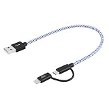 【Apple MFi認証】CableCreation 2-in-1 ライトニングUSBケーブル 急速充電&データ同期 Lightning Micro USBケーブル iPhone 6 6S 6Plus iPad Air mini Samsungなど対応 ブルーとホワイト0.25m