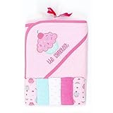 Cupcake Sweetest Hooded Towel and Colorful Washcloth Set, 6 Piece, Pink by Cutie Pie Baby