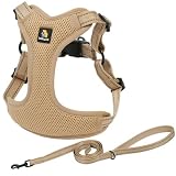 BELLA & PAL 犬 ハーネス 犬用 リードセット リード付き はーねす 小型犬 超小型犬 中型犬 大型犬 引っ張り防止 通気性 老犬介護 歩行補助用 しつけ用 調節可能 反射材料 (Khaki, S (chest: 15-19"))