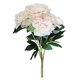 1本の花束5頭人工牡丹のシルクフラワーフェイクピンクブライダルブーケ結婚式のパーティーのお祭りの装飾