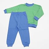 LIVING CRAFTS オーガニックコットン 100% キッズ スウェットスーツ ブルー × グリーン ストライプ サイズ 104 ( 100 - 110 )