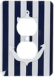 3dRose lsp_174236_6 Image of white anchor on navy nautical stripes planks - 2 Plug Outlet Cover [並行輸