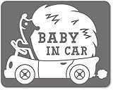 imoninn BABY in car ステッカー　【マグネットタイプ】　No.37　ハリネズミさん　（シルバーメタリック）