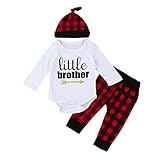杜屋トヤ　新生児服　ルームウェア　上下セット　格子縞　英字　長袖Ｔシャツ　ロンパース　パンツ　帽子　かわいい　洋式　秋　冬　カジュアル　遊び　お出かけ　プレゼント　女の子　男の子　ユニセックス　赤ちゃ