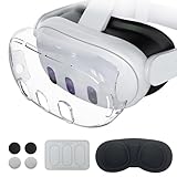 Meta Quest 3用OLCLSSアクセサリー、Oculus Quest 3用VRアクセサリーセットです。透明なシェルカバー、レンズ強化ガラスプロテクター、保護レンズカバー、親指スティックカバーが含まれたVRアクセサリーです