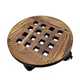 ZERONOWA 植木鉢台 キャスター付き 木製 花台 鉢置台 植木鉢スタンド 丸形 円形 (直径25cm)