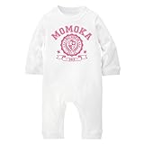 名入れ ロング ロンパース [LR196] 80cm ホワイト×ピンクロゴ 出産祝い 誕生日 プレゼント おしゃれな 名前入り ベビー服