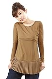 Sweet Mommy シフォン裾プリーツ 大人可愛い しっとりストレッチレーヨン 長袖トップス 着回し 授乳レイヤー シンプル シルエット マタニティ 授乳服／M／キャメル