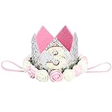 giminuo ベビー 王冠 髪飾り ヘッドバンド 出産祝い 100日祝い 子供用 ヘッドバンド クラウン フラワー 可愛い キッズ お誕生日 記念写真 パーティー (3シルバー)