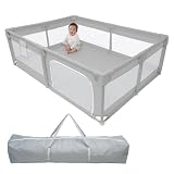 (ケラッタ) ベビーサークル メッシュ 赤ちゃん 組み立て動画 高さ65cm 収納袋付き 吸盤付き 工具不要 大きめ 小さめ ベビー (グレー, 200×140)