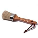 チョークペイントandワックスブラシwith Natural Boar剛毛、人間工学木製ハンドル、ステンシルブラシ、easy-hangレザーロープ、2イン1ラウンド、フラットブラシ、ペイント家具、フォ