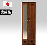 日本製 シック 幅60cm ハイタイプシューズボックス ミラー付き ブラウン 完成品