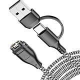 2in1 ガーミン用充電ケーブル 1本1m編み込み充電ケーブルスマートウォッチ充電器 USB-C/USB-A Garmin充電器forFenix 8 7 7S 7X 6 6S 6X 5 5S Forerunner 245 945 Instinct 2 2S Vivoactive 4 4S 3 Vivosmart 5など対応（直型ブラックホワイト）