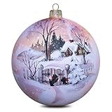 【Nature Kiosk】 10cm 手描き ラグジュアリー 手作り 吹きガラス クリスマスオーナメント Luxury Handcrafted Blown Glass Hand-Painted Christmas Ornaments (カラフル サンセット オーバー オールド ビレッジ Colorful Sunset Over Old Village L10-01)